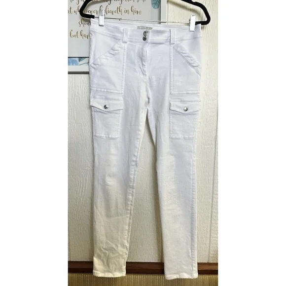 Anatomie White Denim Skinny Cargo Pants Women's Small Side/Back Pockets Snap On. - Picture 2 of 7